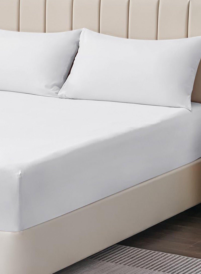 King Plain Fitted Elastic Bedsheet with 2 Pillow Case 200 x 200 Cm White