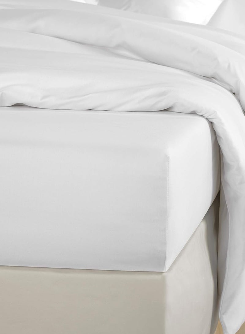 King Plain Fitted Elastic Bedsheet with 2 Pillow Case 200 x 200 Cm White