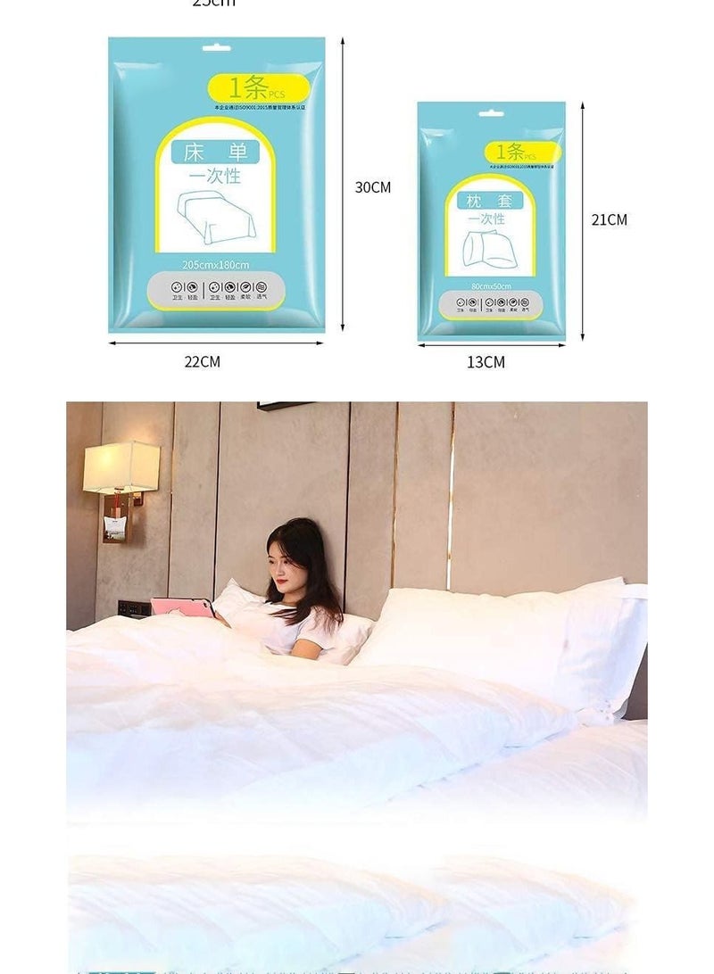 Disposable Bed Sheets for Travel, Quilt Cover and Pillow Case Set, Portable Disposable Bedding Set for Hotel and Travel (Travel 3-Piece Double)