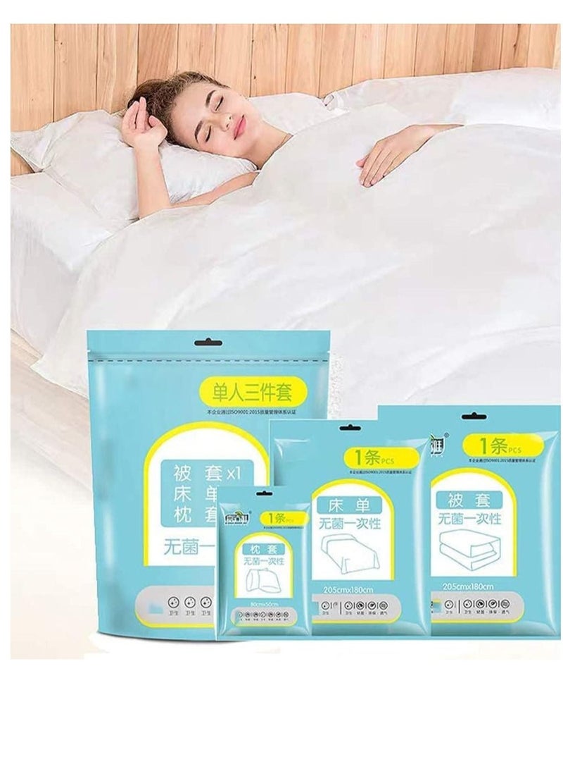 Disposable Bed Sheets for Travel, Quilt Cover and Pillow Case Set, Portable Disposable Bedding Set for Hotel and Travel (Travel 3-Piece Double)