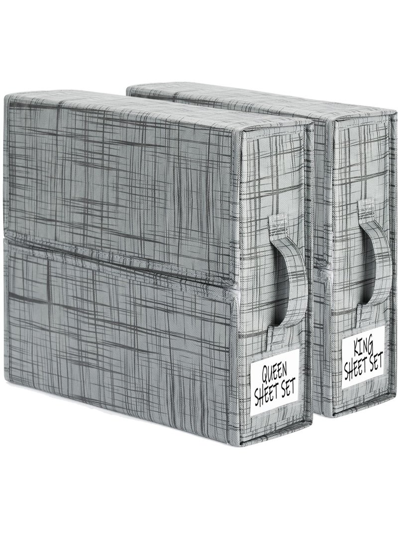SheetCube Bed Sheet Set Organizer, 2 Pack Foldable Storage Box for Duvet Cover Set, Linen Closet Organizer for Bedding Clothes Blankets, Black