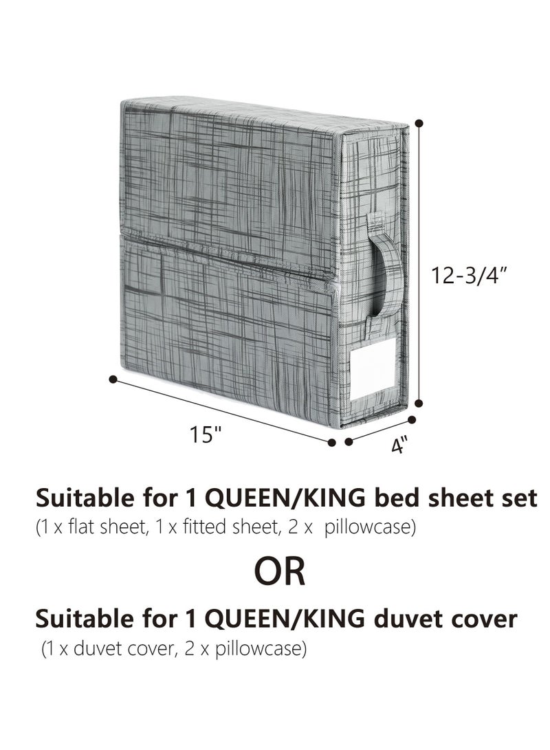 SheetCube Bed Sheet Set Organizer, 2 Pack Foldable Storage Box for Duvet Cover Set, Linen Closet Organizer for Bedding Clothes Blankets, Black