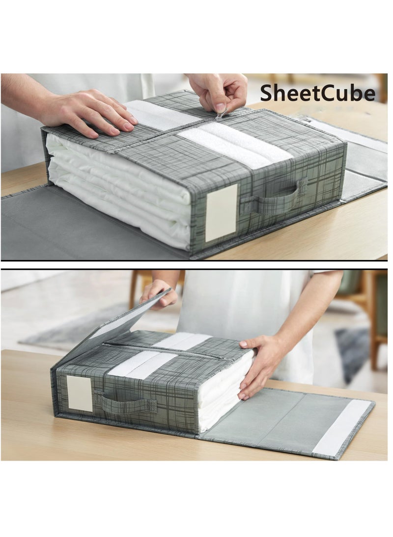 SheetCube Bed Sheet Set Organizer, 2 Pack Foldable Storage Box for Duvet Cover Set, Linen Closet Organizer for Bedding Clothes Blankets, Black