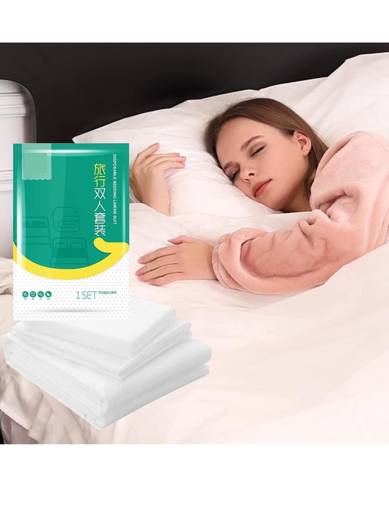 Pillowcase SetsDisposable Bed Sheets, 4-Piece Portable Disposable Sheet Ready to use Disposable Bedding Set