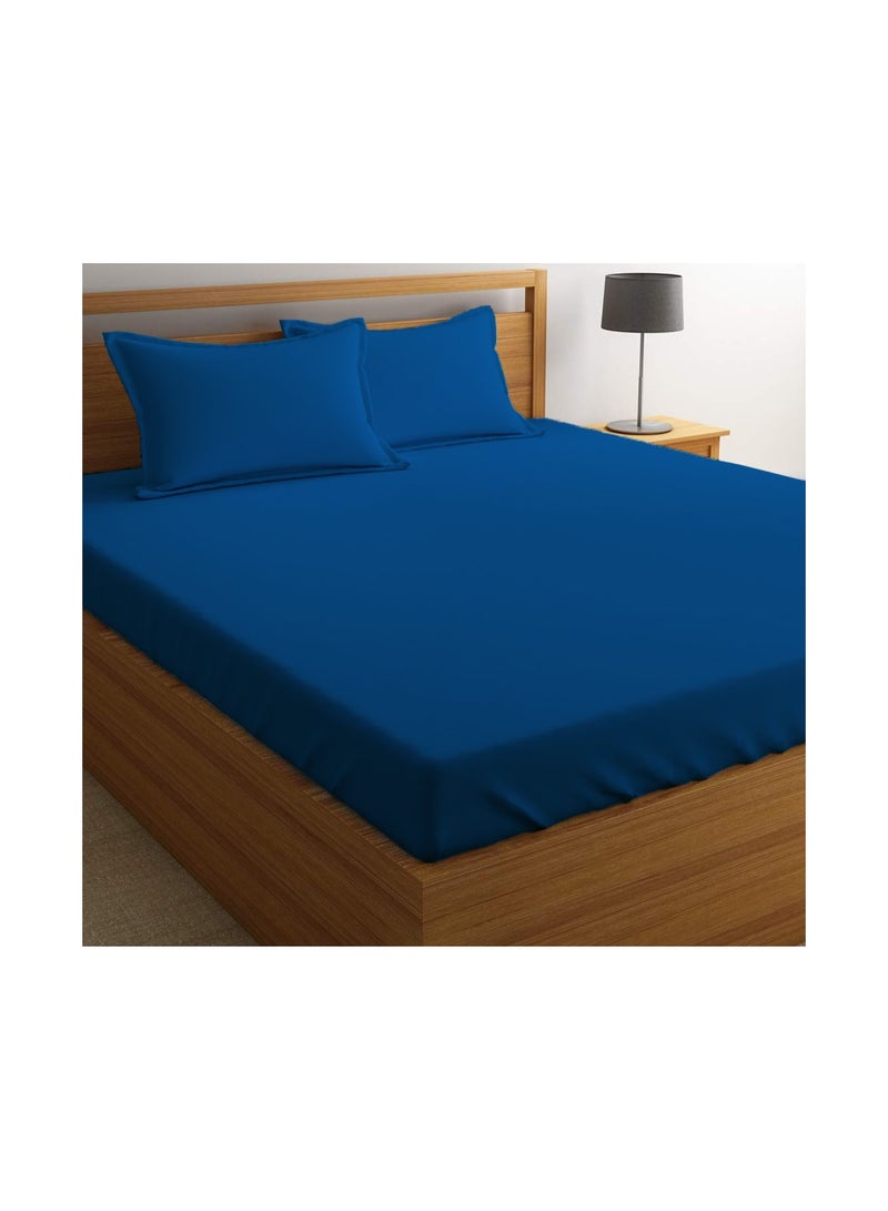 Queen Size Blue 4 Pcs set Soft Wrinkle Microfiber Bed Sheet Set with Pillow Covers 1 Flat Sheet 230X305cm 1 Fitted Sheet 150X200cm 2 Pillowcases 50X75cm