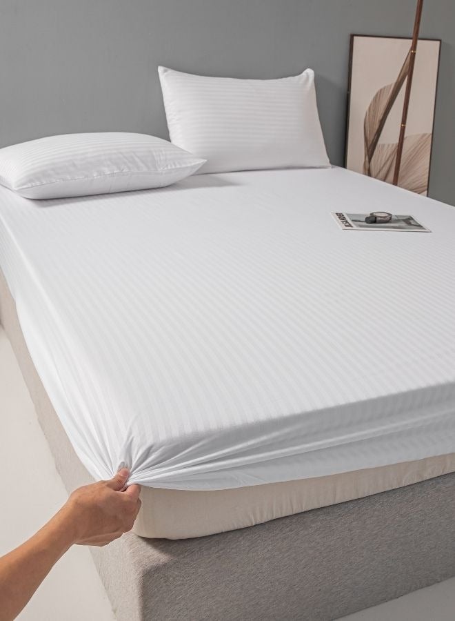 3 Pcs Queen Size Fitted sheet with elastic corner 160*200 + 30 cm with 2 pillow cases, bedsheet set, white.