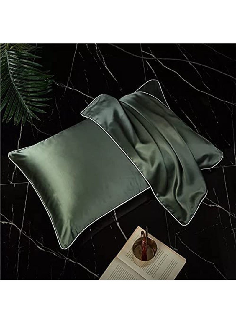 100% Mulberry Silk Pillowcase for Hair and Skin, 19 Momme Natural Silk Pillowcases, Soft Breathable Smooth Silk Pillow Cover 48cm*74cm(Green 1PC)