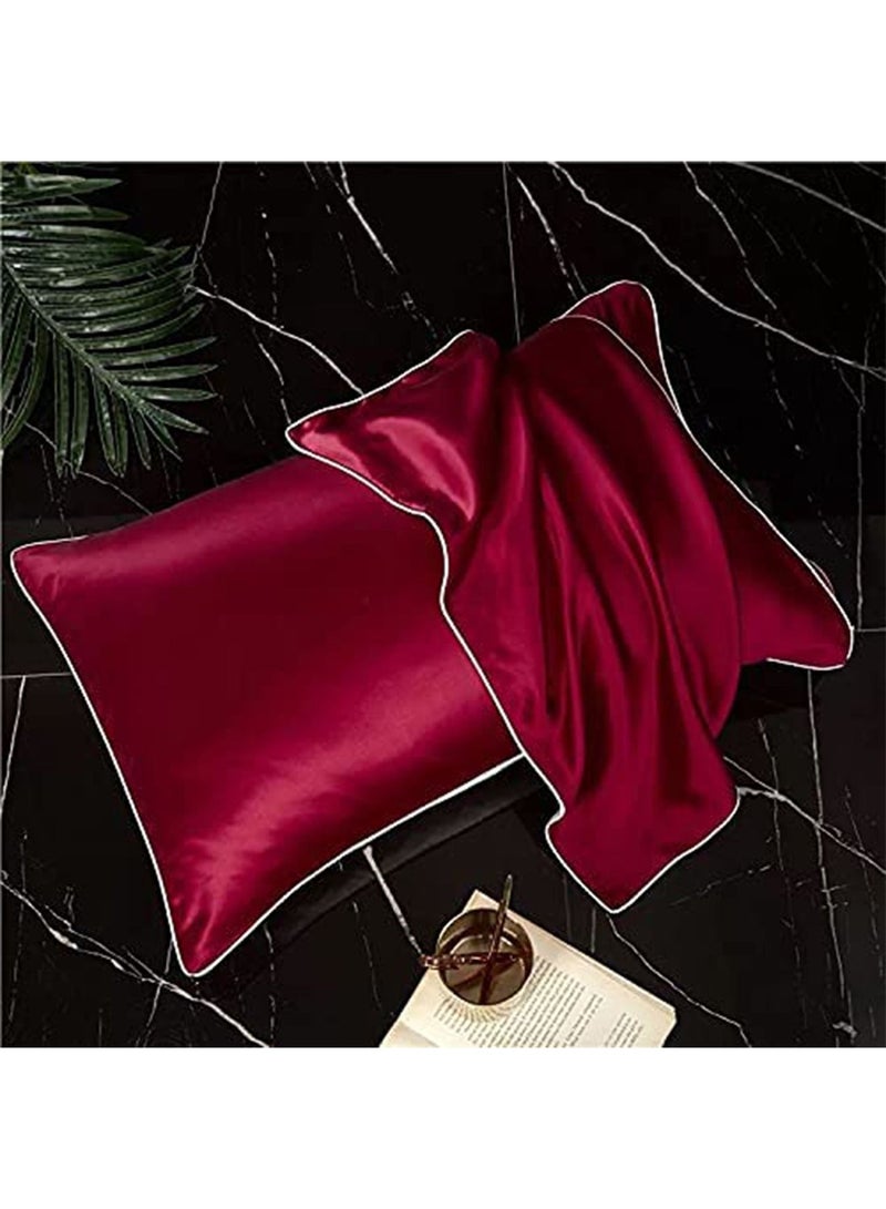 100% Mulberry Silk Pillowcase for Hair and Skin, 19 Momme Natural Silk Pillowcases, Soft Breathable Smooth Silk Pillow Cover 48cm*74cm(Red 1PC)