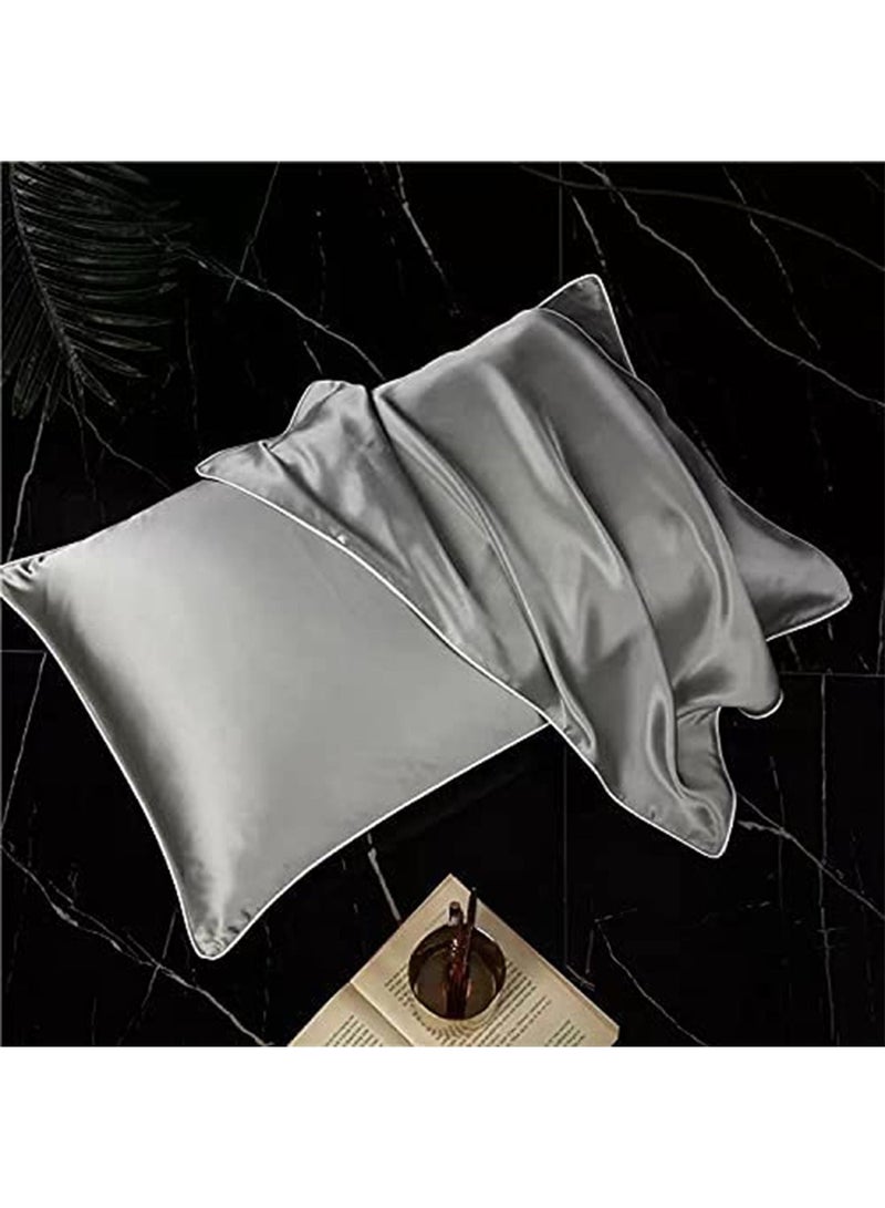 100% Mulberry Silk Pillowcase for Hair and Skin 19 Momme Natural Silk Pillowcases Soft Breathable Smooth Silk Pillow Cover 48cmX74cm(Silver 1PC)