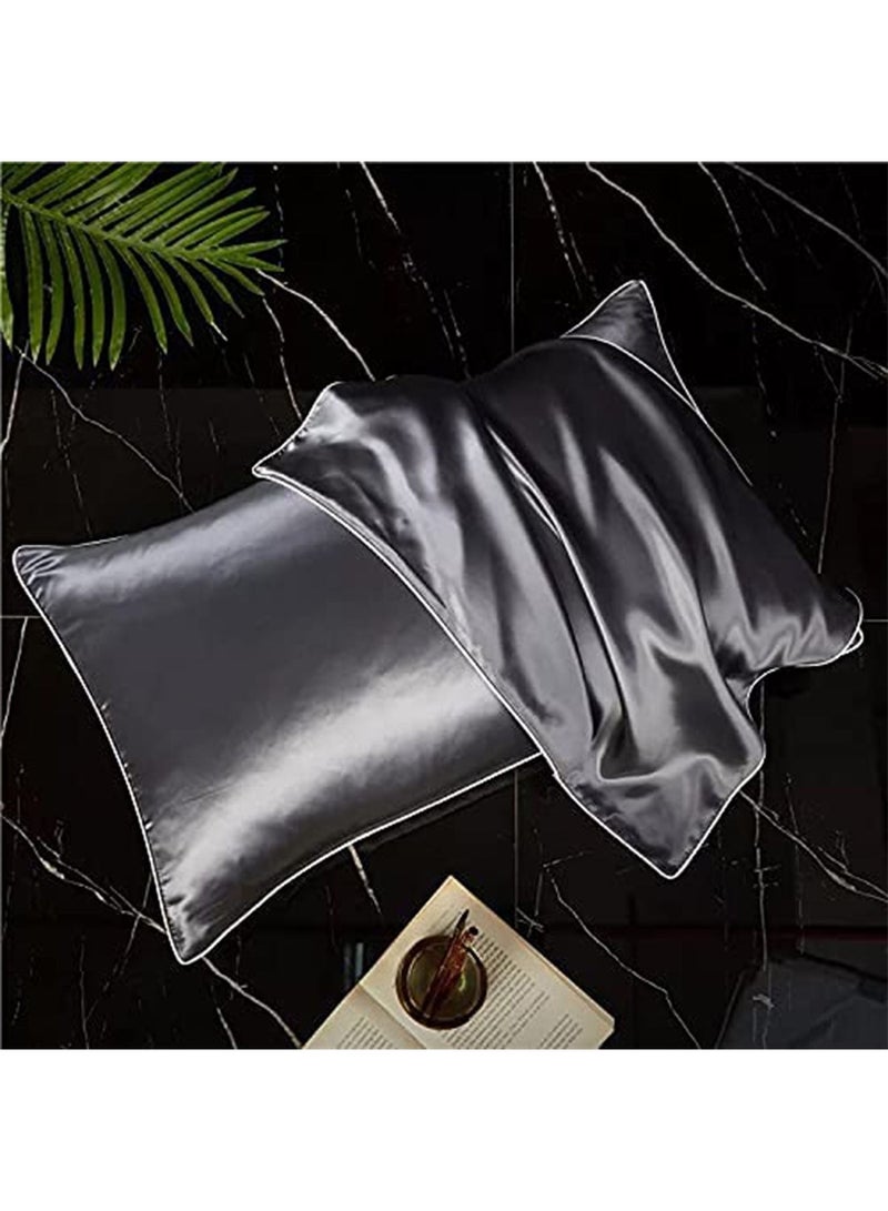 100% Mulberry Silk Pillowcase for Hair and Skin, 19 Momme Natural Silk Pillowcases, Soft Breathable Smooth Silk Pillow Cover 48cm*74cm(Grey 1PC)