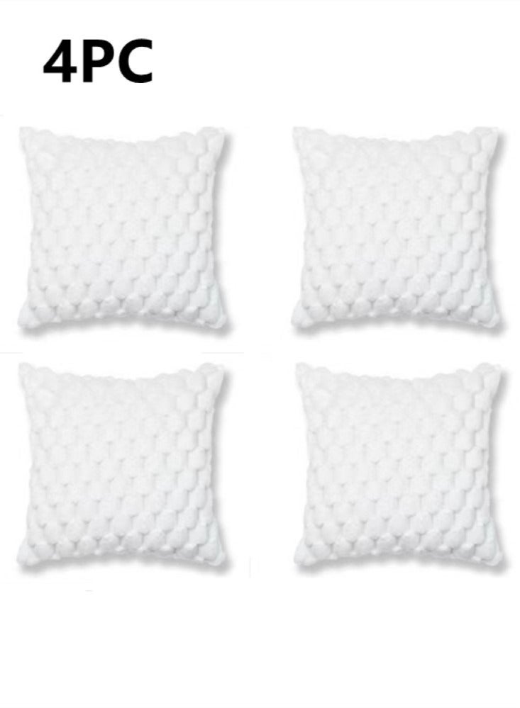 4-Piece Plush Pillow Cover Throw Pillowcase Sofa Pillow Cover White 45x45 Centimeter