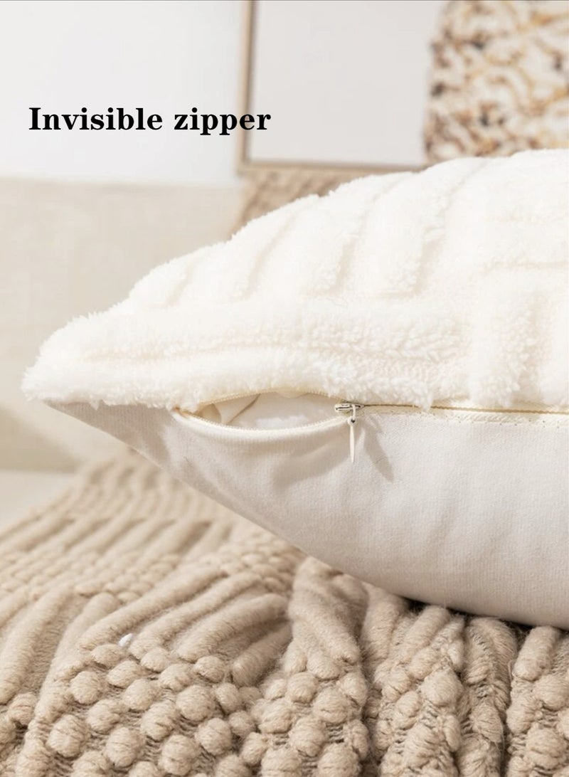 4-Piece Plush Pillow Cover Throw Pillowcase Sofa Pillow Cover White 45x45 Centimeter
