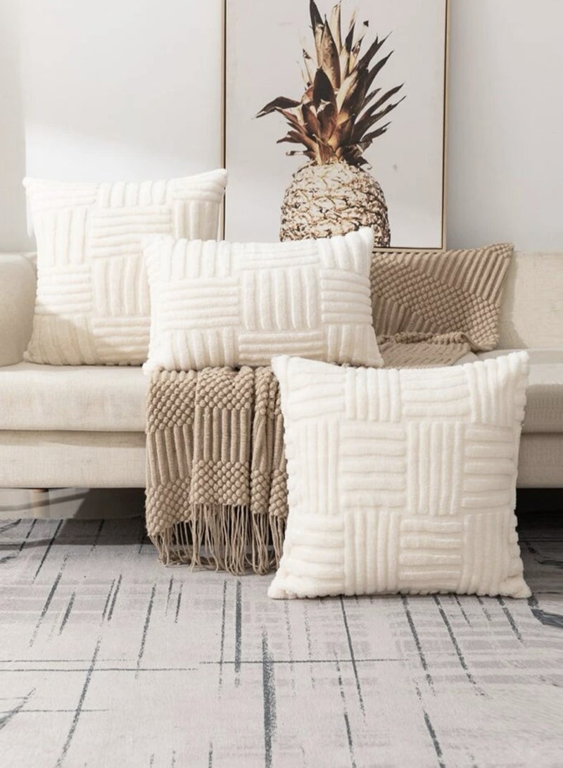 4-Piece Plush Pillow Cover Throw Pillowcase Sofa Pillow Cover White 45x45 Centimeter