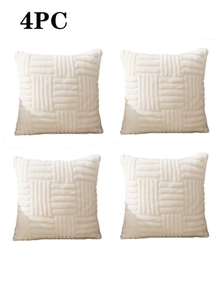 4-Piece Plush Pillow Cover Throw Pillowcase Sofa Pillow Cover White 45x45 Centimeter