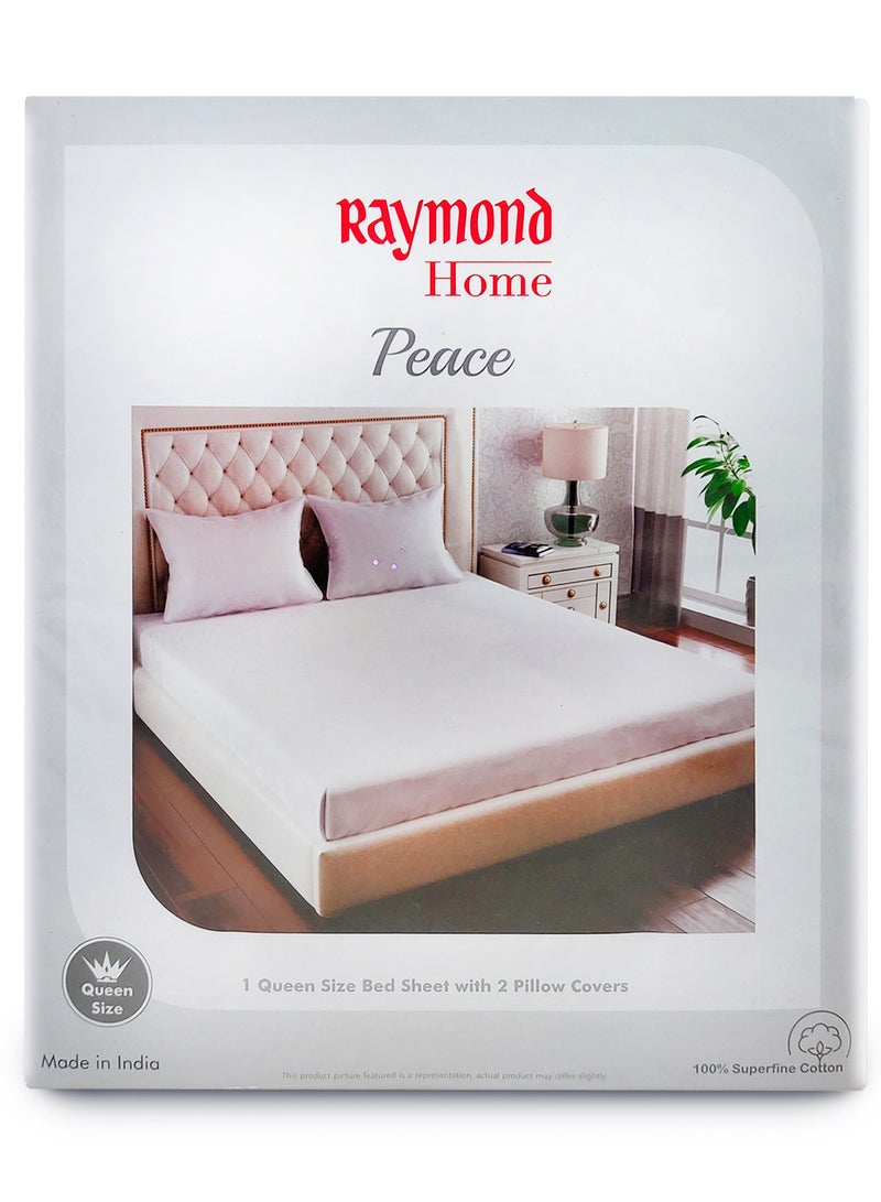 Raymond Home Queen Flat sheet Super Soft 120 TC Pure Cotton (225x254 cm, 46x69 cm) Flat sheet & 2 PillowCases-Pure White