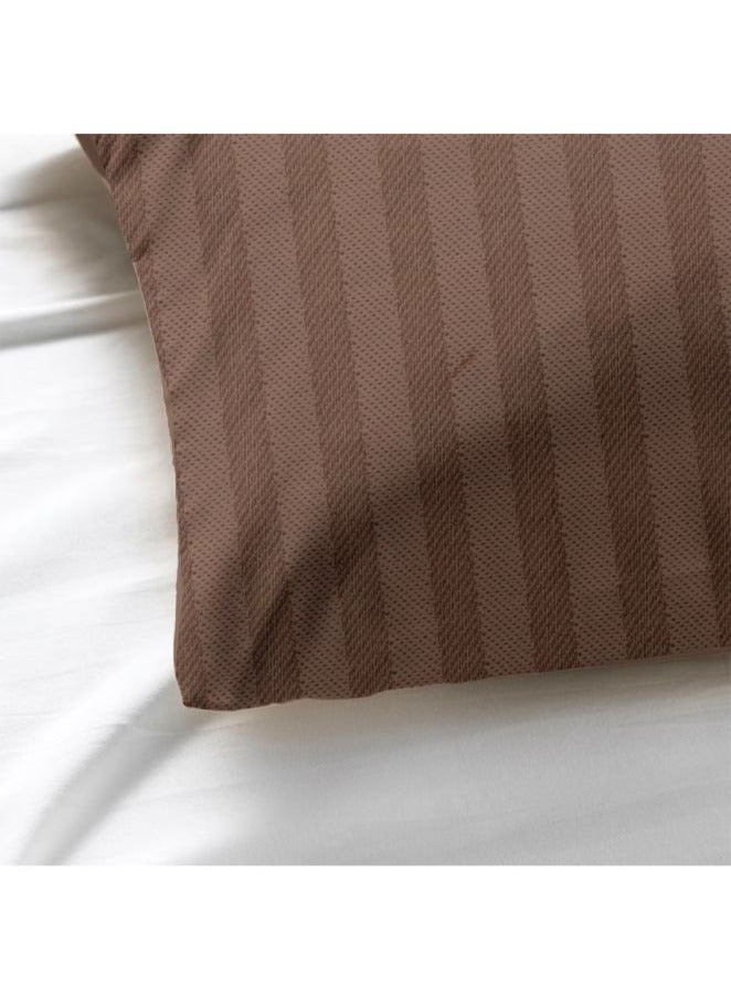 Tulip (Dark Brown) Single Size Flat Sheet and Pillow Covers with 1 cm Satin Stripe (Set of 2 Pcs) 100% Cotton, Soft and Luxurious Hotel Quality Bed linen-300 TC