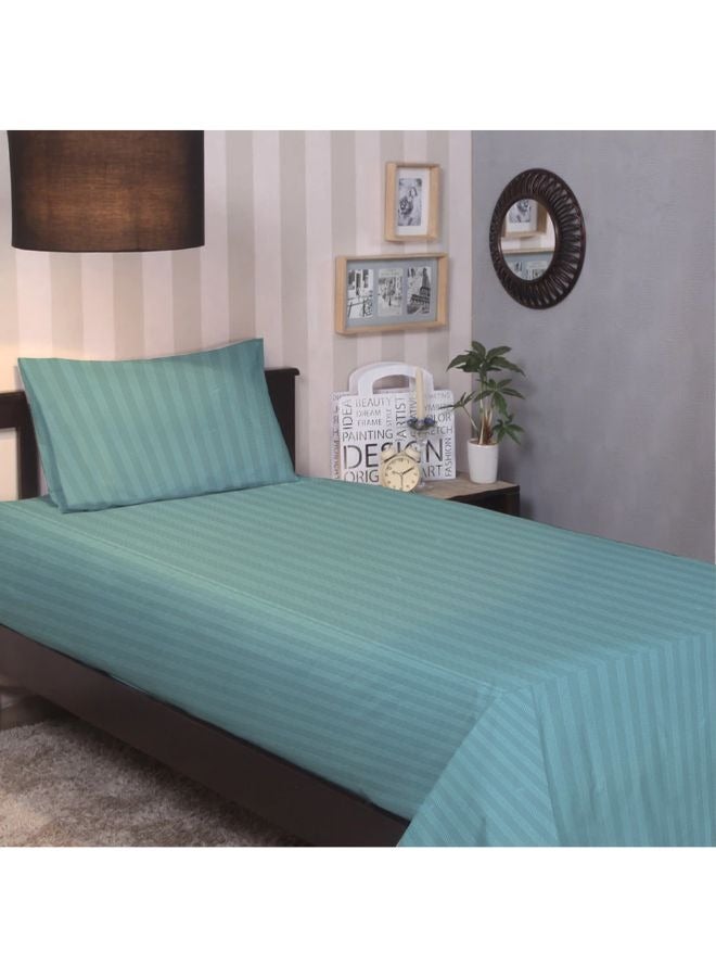 Tulip (Sea Green) Single Size Flat Sheet and Pillow Covers with 1 cm Satin Stripe (Set of 2 Pcs) 100% Cotton, Soft and Luxurious Hotel Quality Bed linen-300 TC