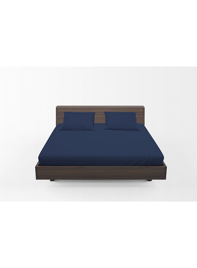 3 Piece Hometex Design King Size Dyed Flat Sheet Set Navy Blue - 1 Flat Sheet (240x260 cm) + 2 Pillow Covers (50x75 cm)