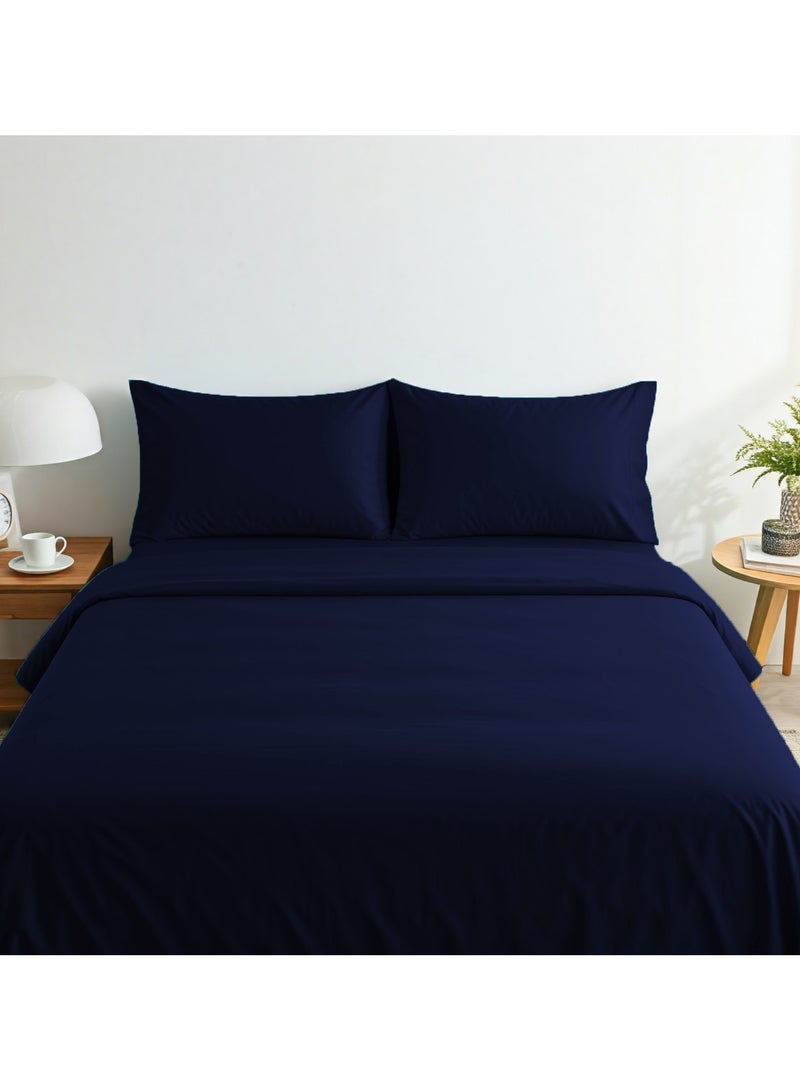 3 Piece Hometex Design King Size Dyed Flat Sheet Set Navy Blue - 1 Flat Sheet (240x260 cm) + 2 Pillow Covers (50x75 cm)