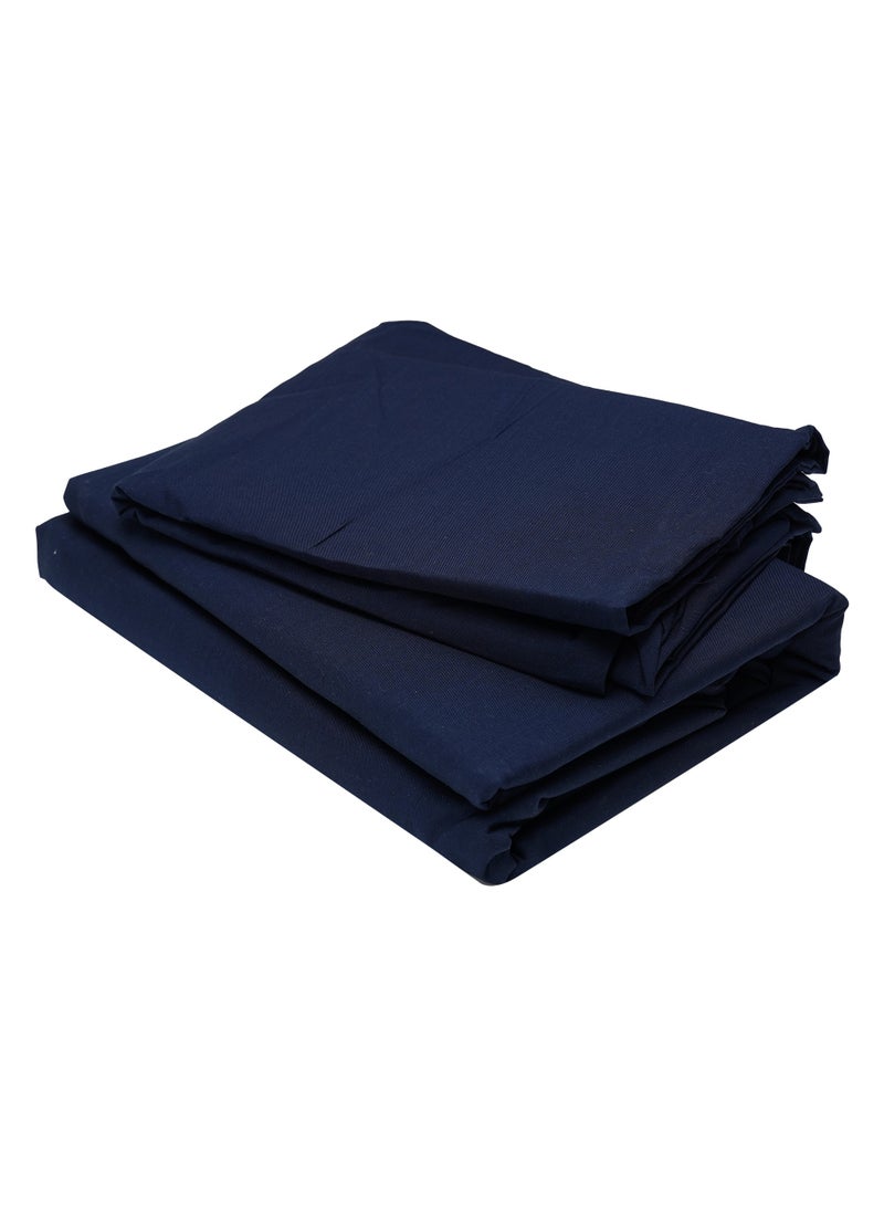 3 Piece Hometex Design King Size Dyed Flat Sheet Set Navy Blue - 1 Flat Sheet (240x260 cm) + 2 Pillow Covers (50x75 cm)