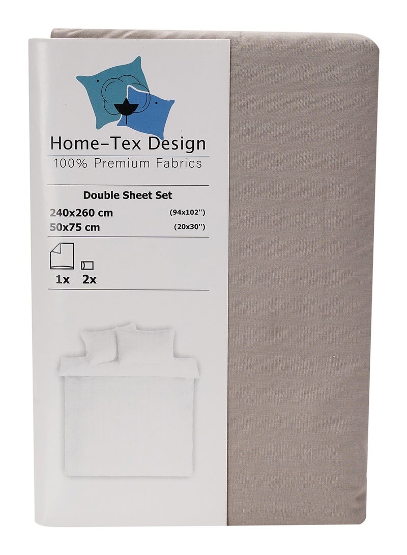 Hometex Design King Size Dyed Flat Sheet Set Taupe - 1 Flat Sheet (240x260 cm) +2 Pillow Covers (50x75cm)