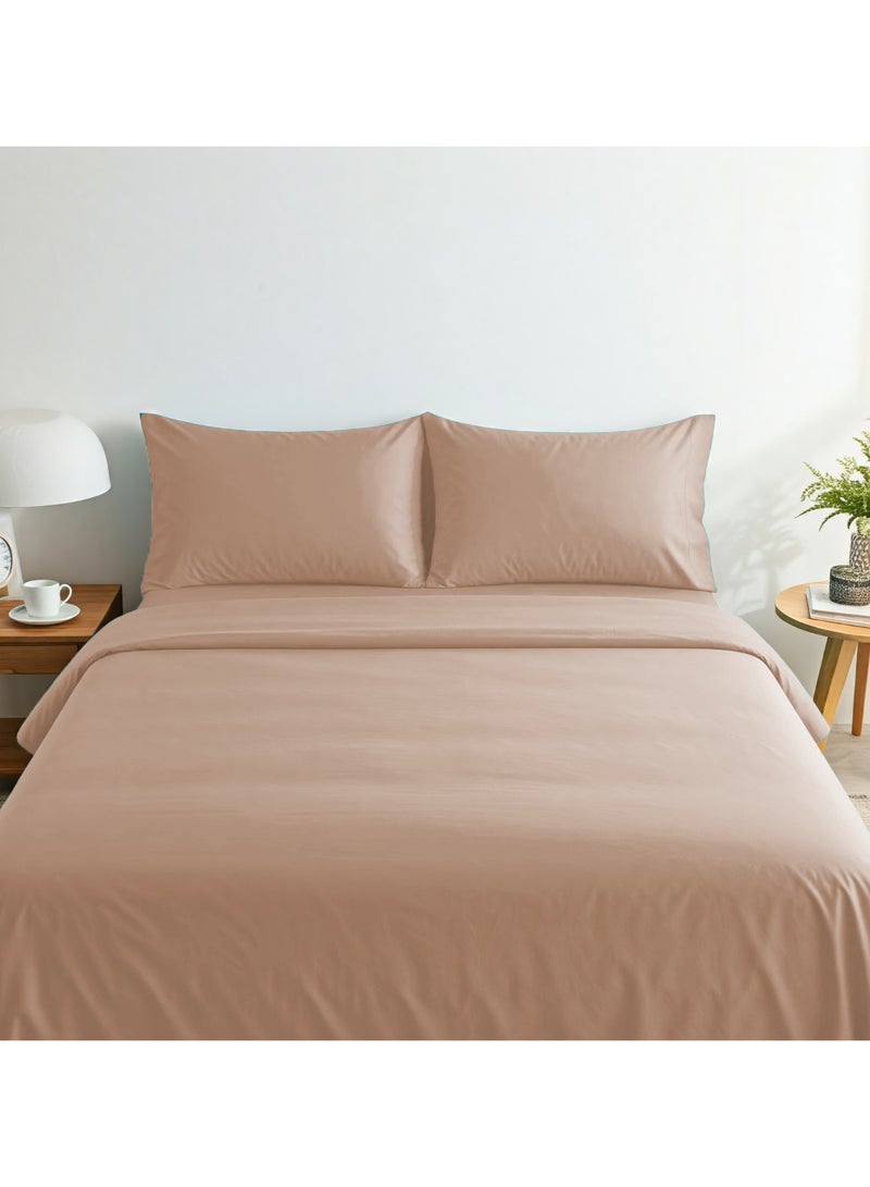 Hometex Design King Size Dyed Flat Sheet Set Taupe - 1 Flat Sheet (240x260 cm) +2 Pillow Covers (50x75cm)