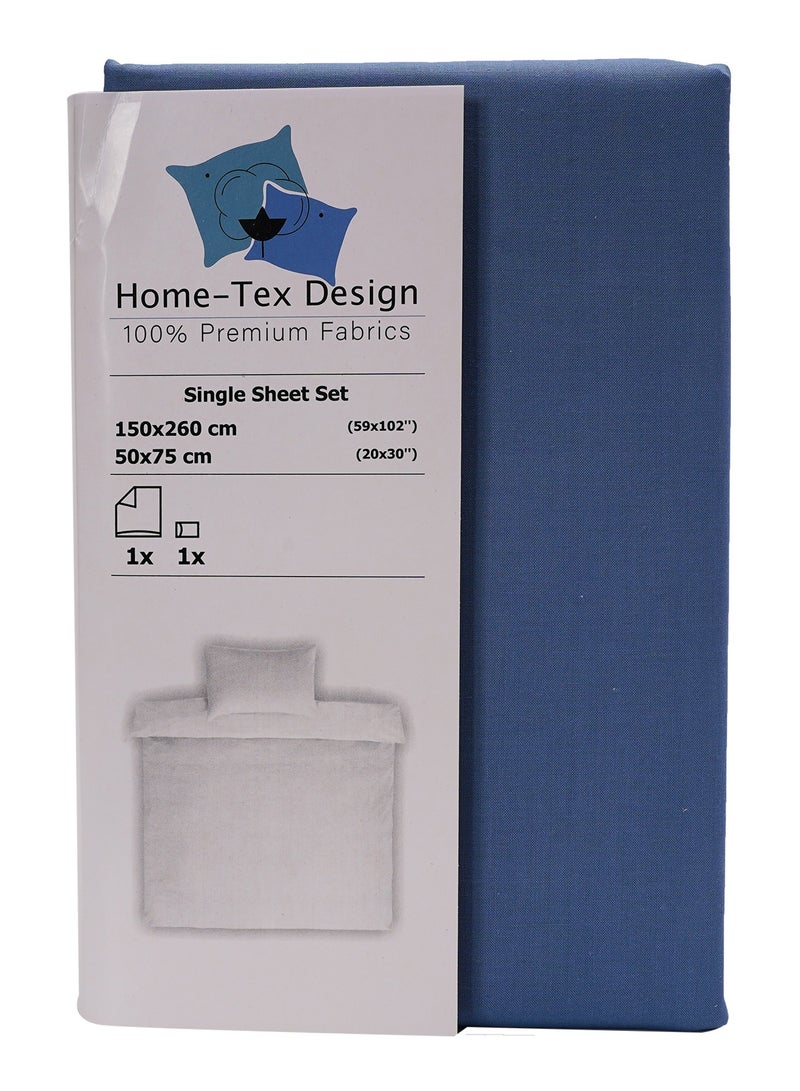 2 Piece Hometex Design Single Size Dyed Flat Sheet Set Blue - 1 Flat Sheet (150x260 cm) + 1 Pillow Cover (50x75 cm)