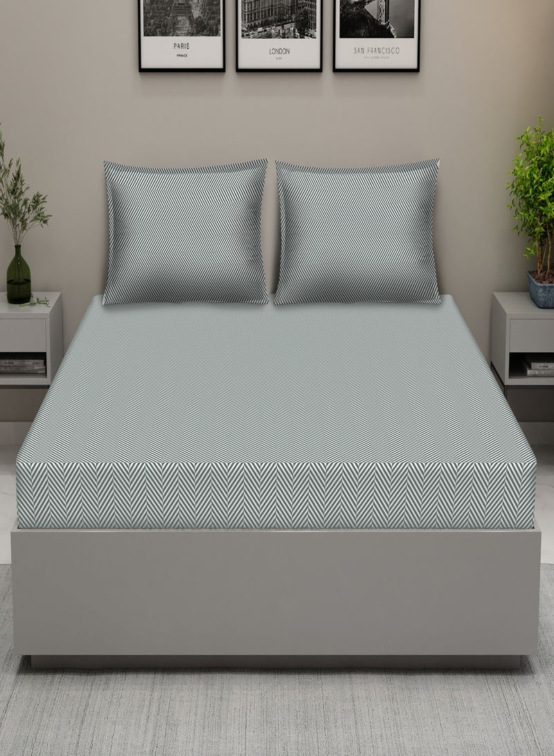 Raymond Home King Flat Sheet Bedsheet 210 Thread Count Luxirious Mercerised 100% Cotton Bedding Herringbone Bed Linen with 2 Pillow Case - Grey (274 * 274 CM)