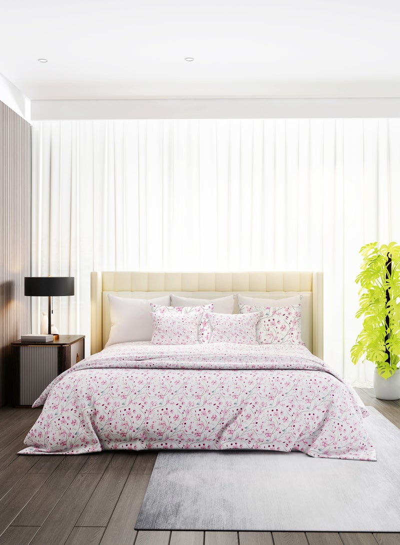 Raymond Home King Flat Sheet Bedsheet 140 Thread Count Luxirious Mercerised 100% Long Staple Cotton Bedding Printed Percale Weave Finish Bed Linen with 2 Pillow Case -Spring (274 * 274 CM)