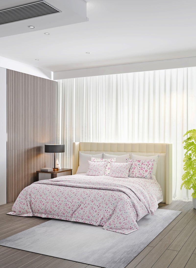 Raymond Home King Flat Sheet Bedsheet 140 Thread Count Luxirious Mercerised 100% Long Staple Cotton Bedding Printed Percale Weave Finish Bed Linen with 2 Pillow Case -Spring (274 * 274 CM)