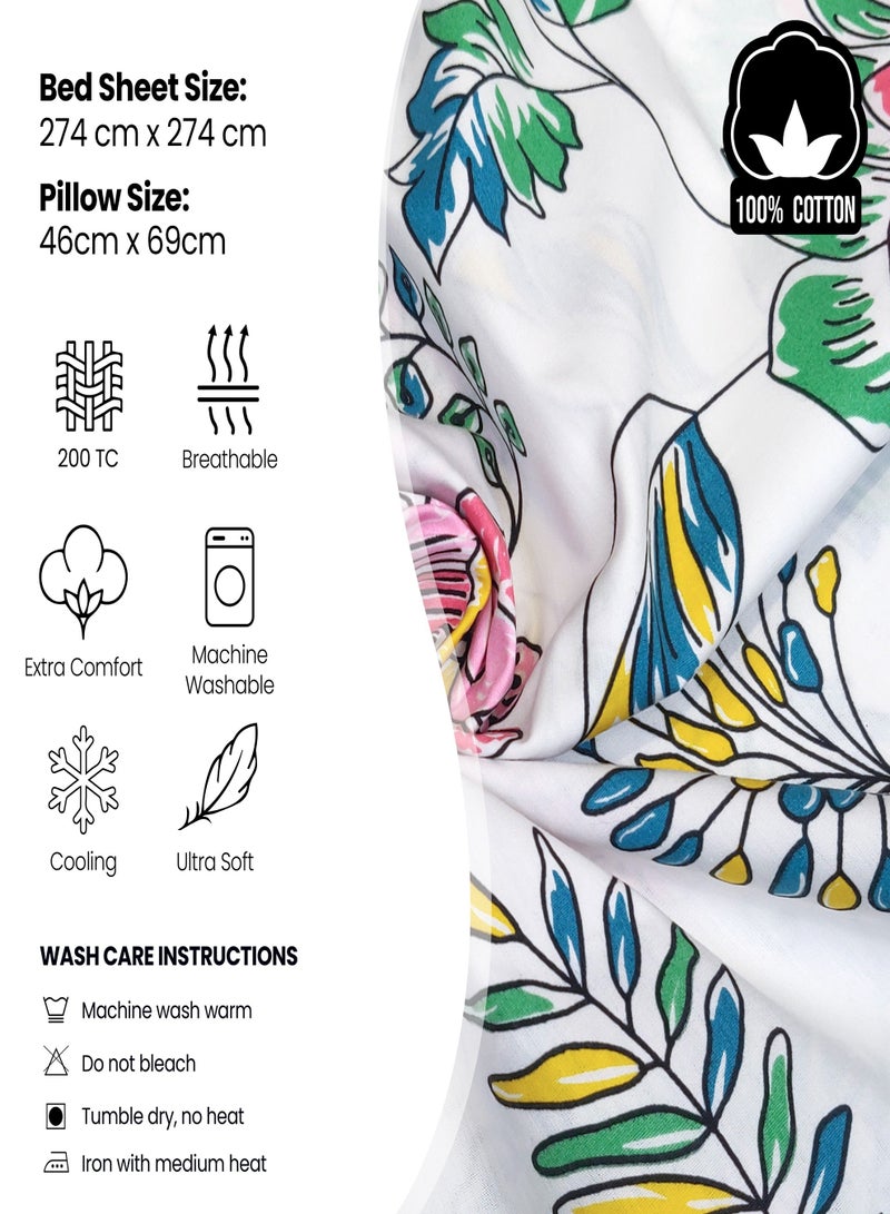 Raymond Home King Flat Sheet Bedsheet 200 Thread Count Luxirious 100% Long Staple Cotton Bedding Printed Sateen Percale Finish Bed Linen with 2 Pillow Case - Purple (274 * 274 CM)