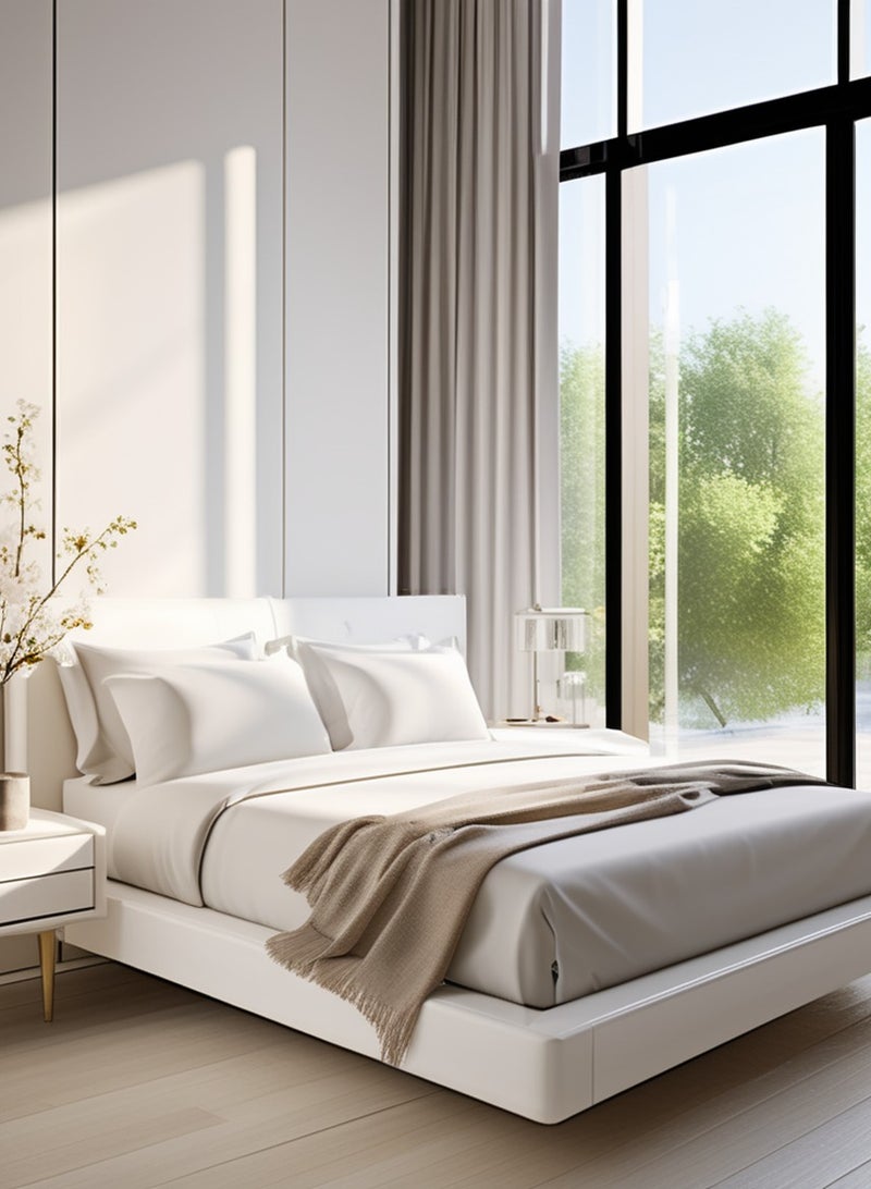 Raymond Home King Flat Sheet Bedsheet 210 Thread Count Luxurious Mercerized 100% Cotton Bedding Solid Bed Linen with 2 Pillow Case - White (2.24M x 2.54  M)