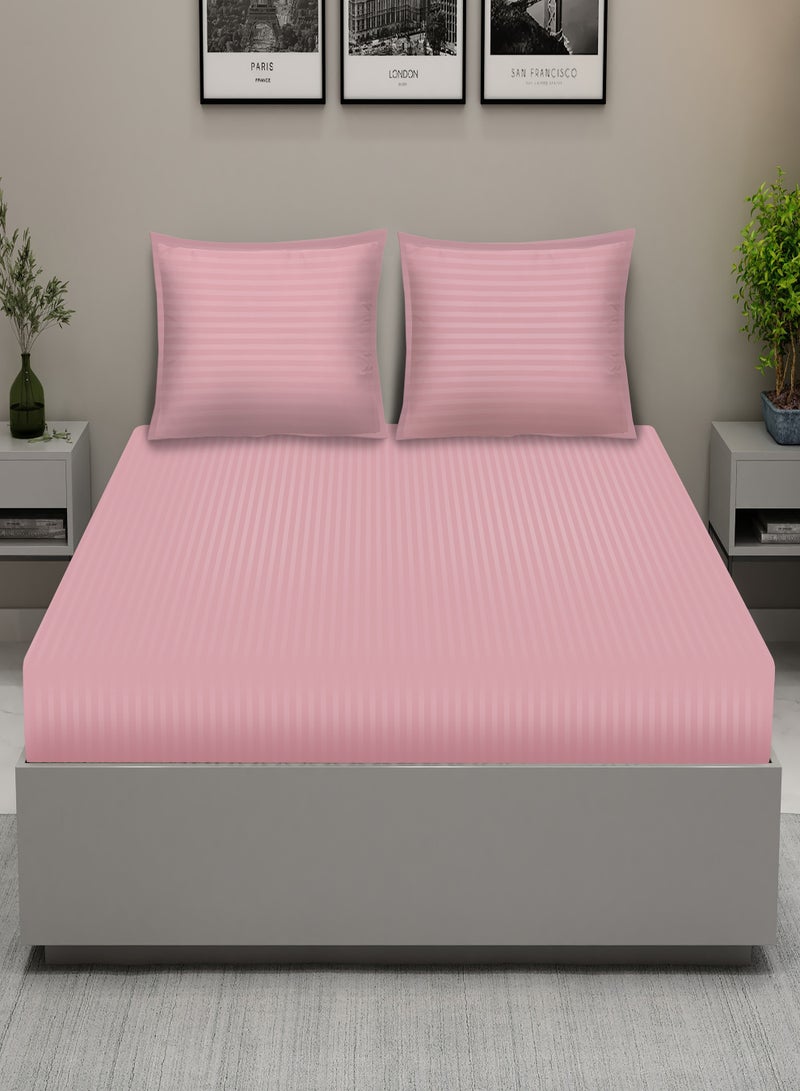 Raymond Home King Flat Sheet Bedsheet 300 Thread Count Luxirious Mercerised 100% Cotton Bedding Solid Pre Shrunk Sateen Stripe Finish Bed Linen with 2 Pillow Case - Light Pink (274 * 274 CM)