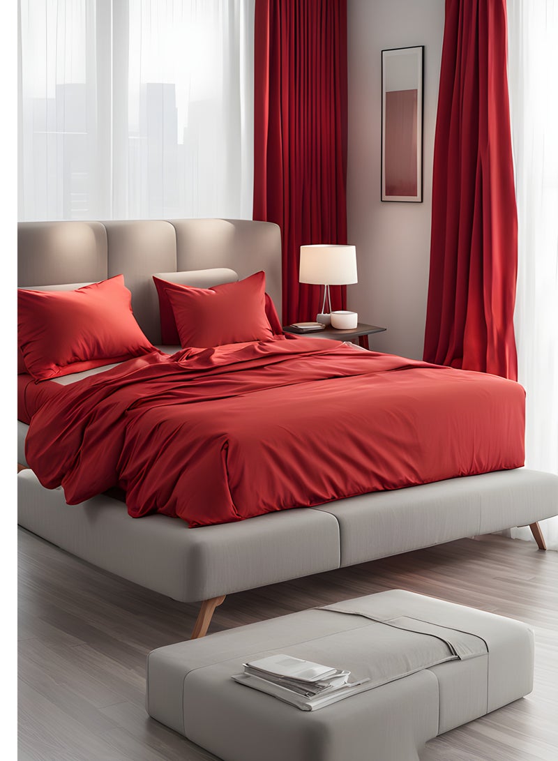 Raymond Home King Flat Sheet Bedsheet 144 Thread Count Luxirious Mercerised 100% Long Staple Cotton Bedding Solid Pre Shrunk Percale Finish Bed Linen with 2 Pillow Case - Red (274 * 274 CM)