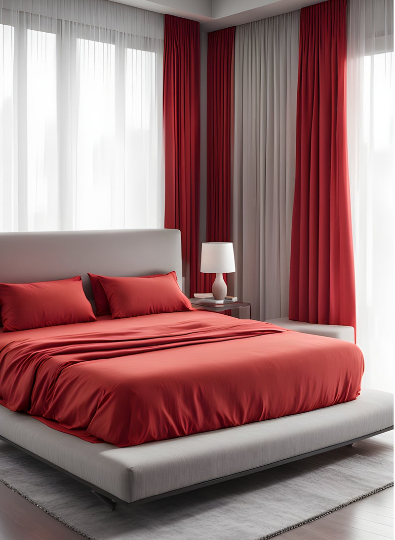 Raymond Home King Flat Sheet Bedsheet 144 Thread Count Luxirious Mercerised 100% Long Staple Cotton Bedding Solid Pre Shrunk Percale Finish Bed Linen with 2 Pillow Case - Red (274 * 274 CM)