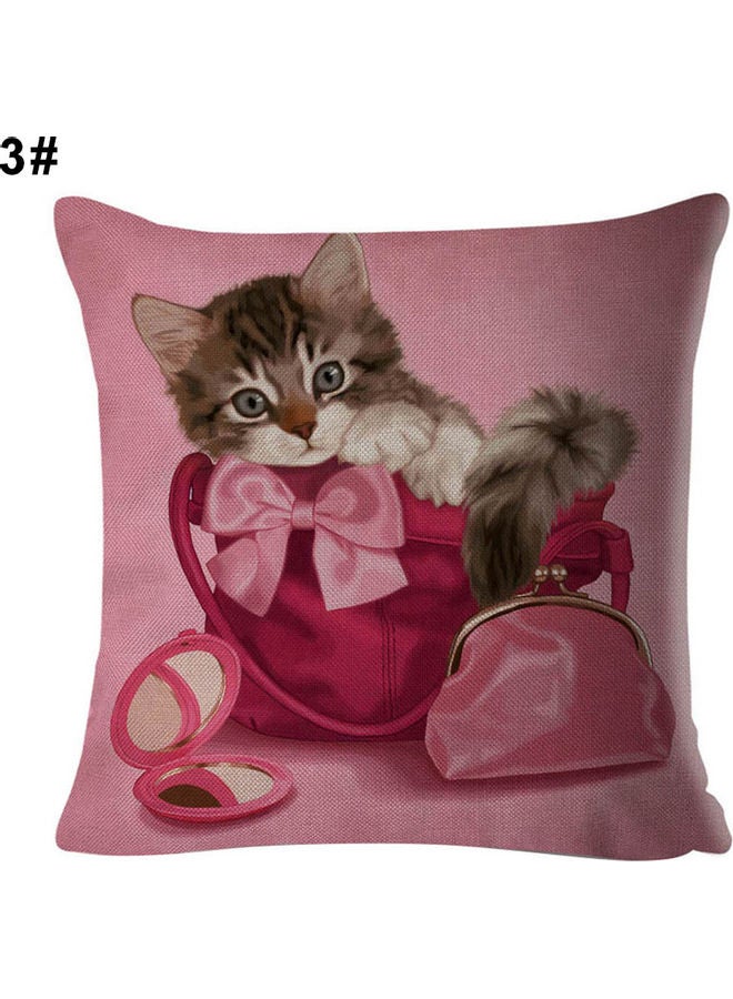 Cute Cat Pattern Throw Pillow Case Linen Multicolour 45x45cm