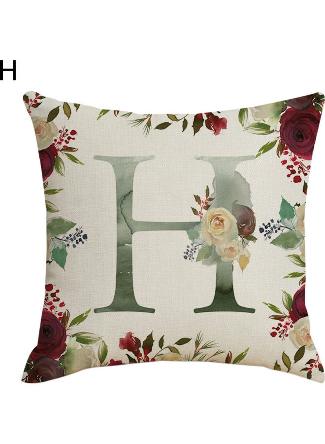 English Letter and Flowers Printed Pillow Case Linen Multicolour 45x45cm