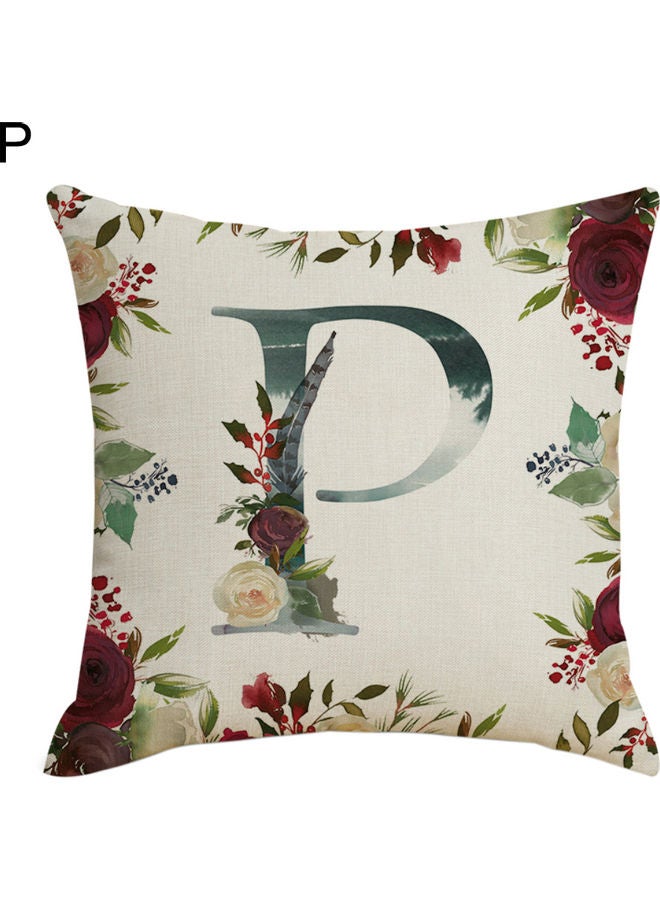 English Letter and Flowers Printed Pillow Case Linen Multicolour 45x45cm