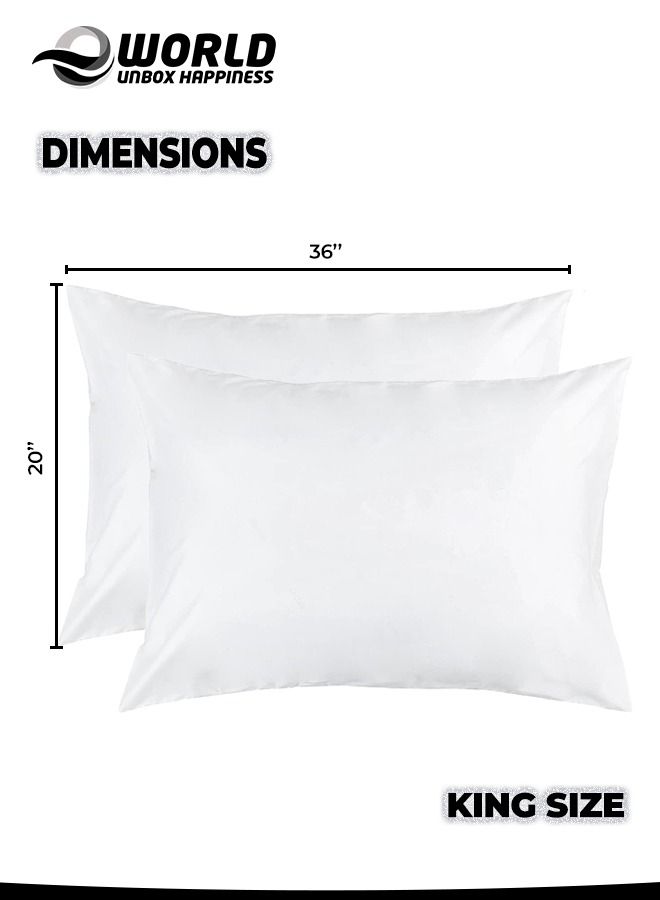 2 Pieces Waterproof King Size White Pillow Protectors, Hypoallergenic, Breathable Noiseless and Machine Washable Zippered Covers for Ultimate Protection, Ideal for Home, Hotel and Dormitory