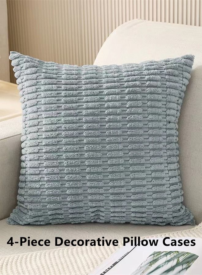 4-Piece Decorative Cushion Cover Pillow Cases Corduroy Grey 45 x 45 Centimeter