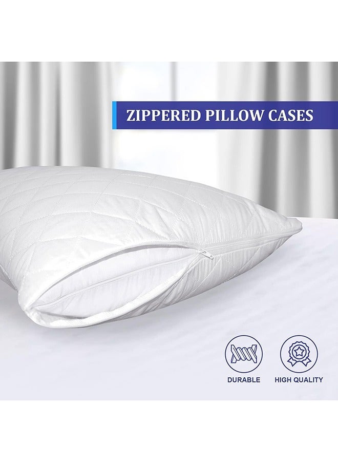 Pack of 4 Pillow Protectors - Quilted Zipped Pillow Covers - Ultra Luxe Zipped Pillow Protectors - Soft And Breathable Microfiber Pillowcase Protectors, Hypoallergenic 50x75cm