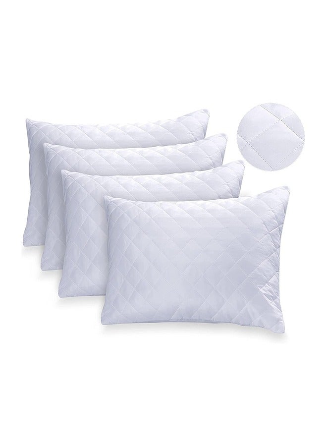 Pack of 4 Pillow Protectors - Quilted Zipped Pillow Covers - Ultra Luxe Zipped Pillow Protectors - Soft And Breathable Microfiber Pillowcase Protectors, Hypoallergenic 50x75cm