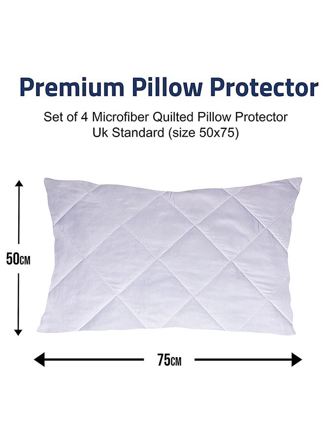 Pack of 4 Pillow Protectors - Quilted Zipped Pillow Covers - Ultra Luxe Zipped Pillow Protectors - Soft And Breathable Microfiber Pillowcase Protectors, Hypoallergenic 50x75cm