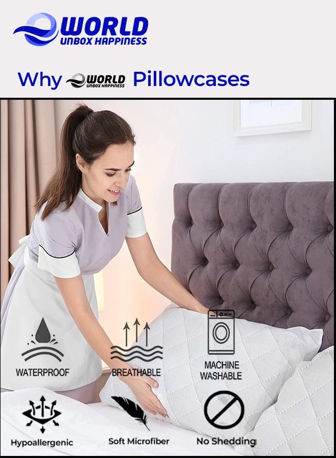 2 Pieces Luxurious Quilted Zipped Pillow Protectors for Ultimate Protection, Soft and Breathable Microfiber Cases, Hypoallergenic, Noiseless, Machine Washable, Ideal for Home, Hotel and Dormitory