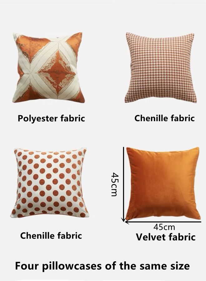 Living Room Pillow Covers, Modern Sofa Throw Pillow Cover,  Fabric Pillow Case for Couch Bed Car 45x45cm for Home Polyester Fibre (Orange Series, 18x18,Set of 4)