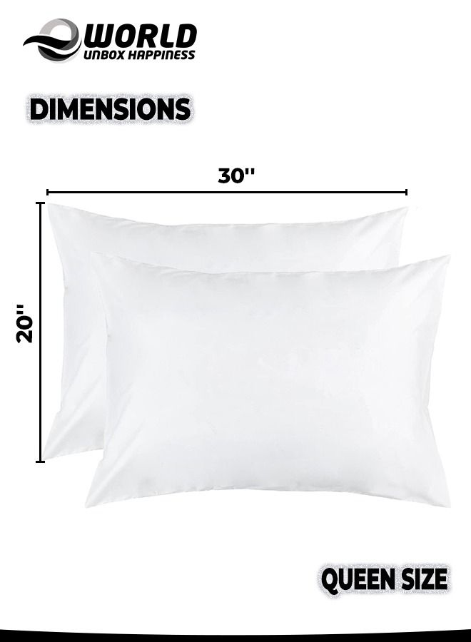 4 Pieces Waterproof Queen Size White Pillow Protectors, Hypoallergenic, Breathable Noiseless and Machine Washable Zippered Covers for Ultimate Protection, Ideal for Home, Hotel and Dormitory