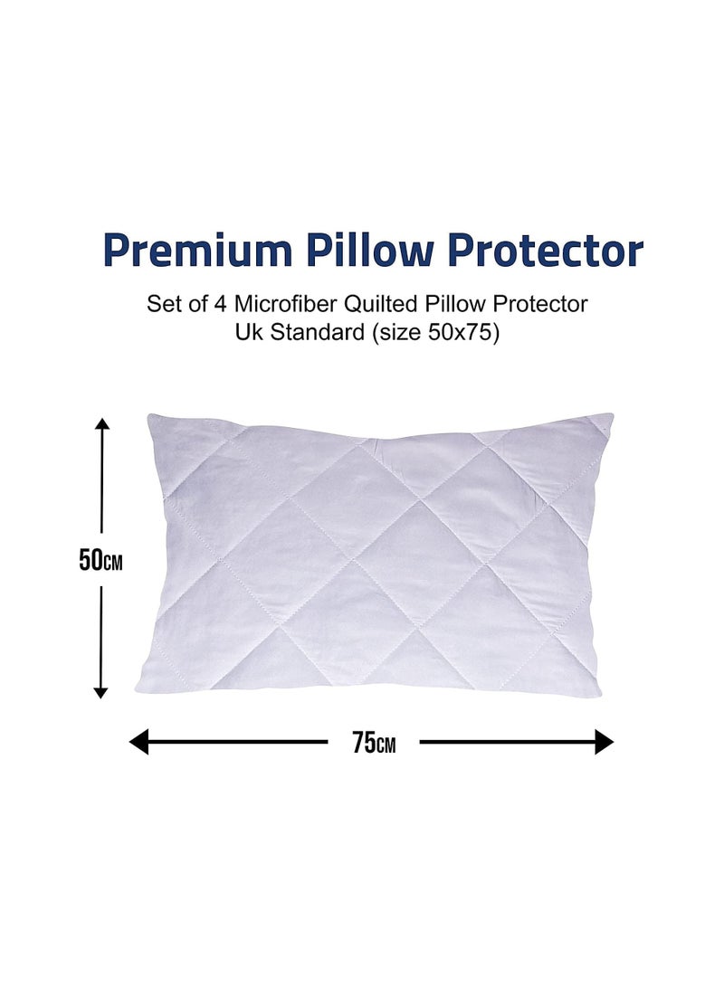 FABTEX Pillow Protectors 4 Pieces Pack Quilted Zipped Ultra Luxe Zipped Pillow Protectors Quilted Pillow Protectors Soft & Breathable Microfiber Pillowcase Protectors Hypoallergenic 50 x 75cm White