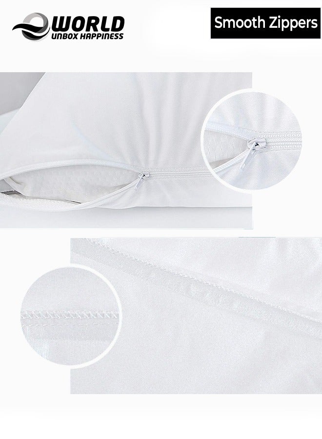 Waterproof White Cotton Pillow Covers with Smooth Zippers, Double Defense Design Featuring High Thread Count and Plain Style Thick Pillowcases for Home, Hotel, and Dormitory in Pack of 2, And 4