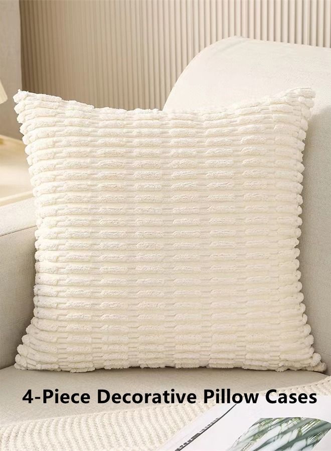 4-Piece Decorative Cushion Cover Pillow Cases Corduroy Off-white 45 x 45 Centimeter