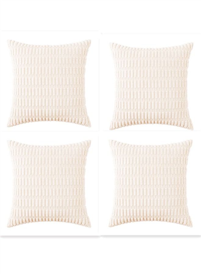 4-Piece Decorative Cushion Cover Pillow Cases Corduroy Off-white 45 x 45 Centimeter